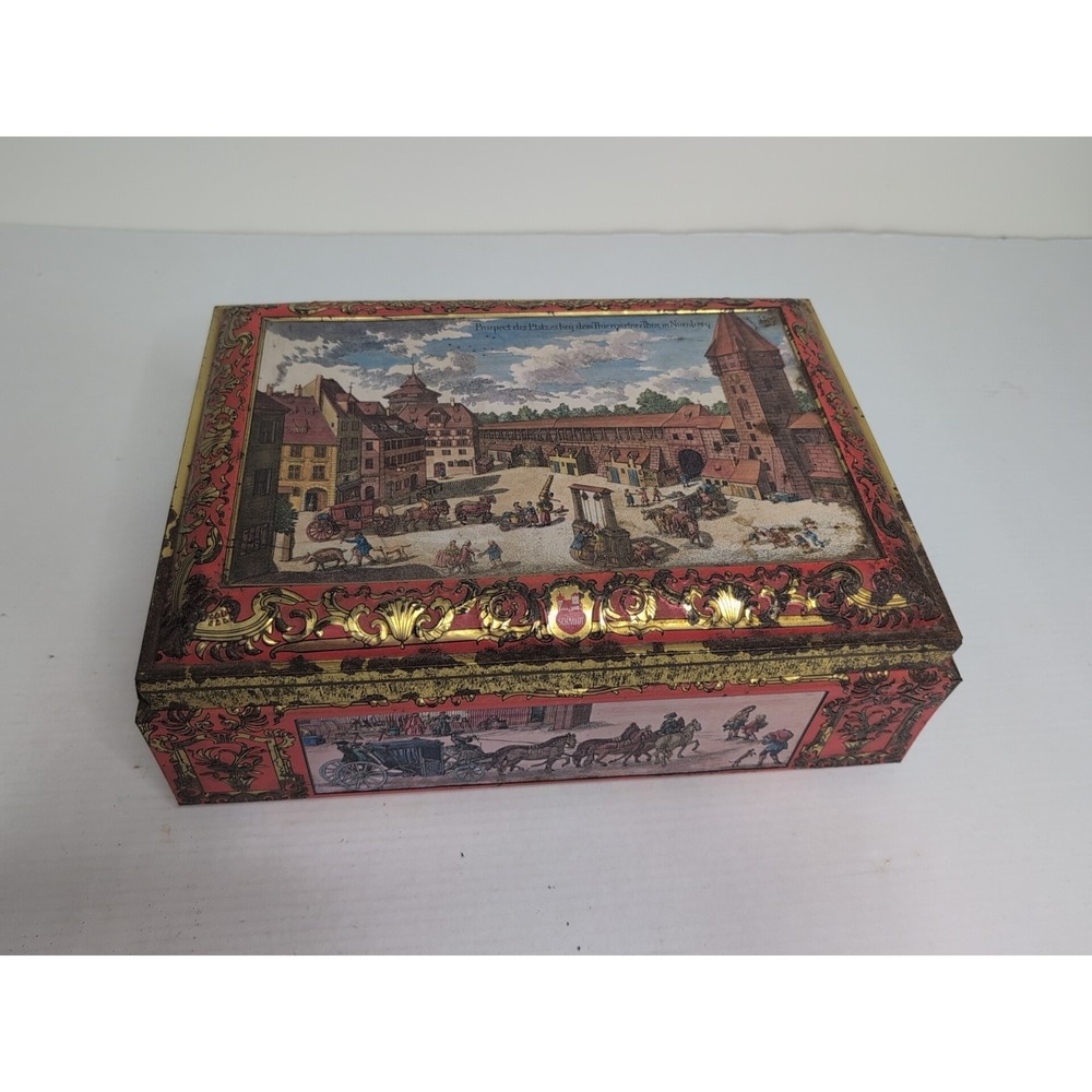 1986 E Otto Schmidt Lebkuchen Large Biscuit Cookie Tin Box Nurnberg West Germany